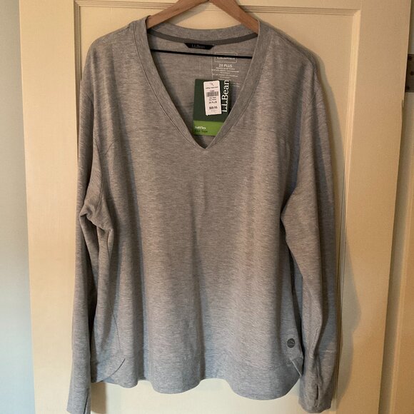 LL Bean Womens Plus Sweatshirt 2X V-neck Modal Stretch Gray - Picture 1 of 4